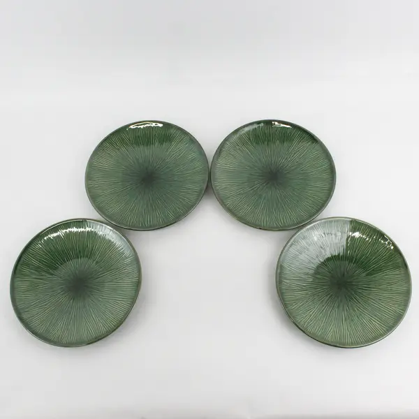 Lot Of 4 Lynns Matching Green Bamboo Patterned Ceramic Plates 8.5" Diameter