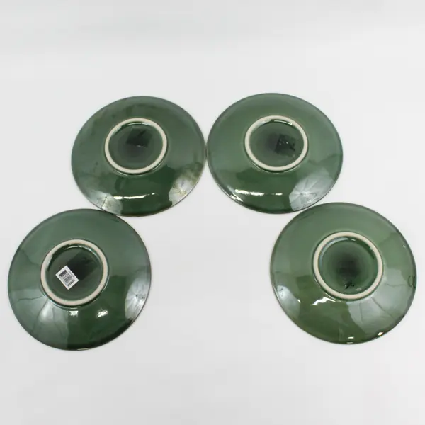 Lot Of 4 Lynns Matching Green Bamboo Patterned Ceramic Plates 8.5" Diameter