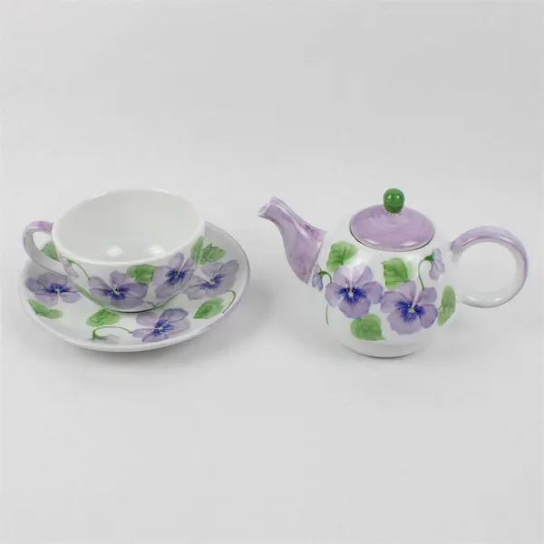 Vintage Andrea by Sadek Purple Pansy Porcelain Tea-for-One Teapot & Mug