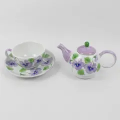 Vintage Andrea by Sadek Purple Pansy Porcelain Tea-for-One Teapot & Mug