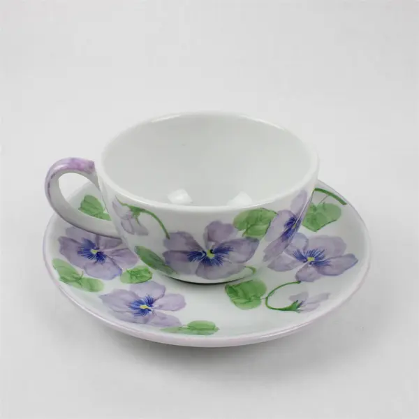 Vintage Andrea by Sadek Purple Pansy Porcelain Tea-for-One Teapot & Mug