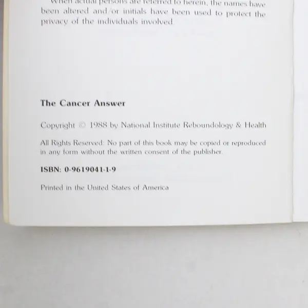VTG The Cancer Answer Albert Earl Carter Larry Lymphocyte 1988 Paperback Good