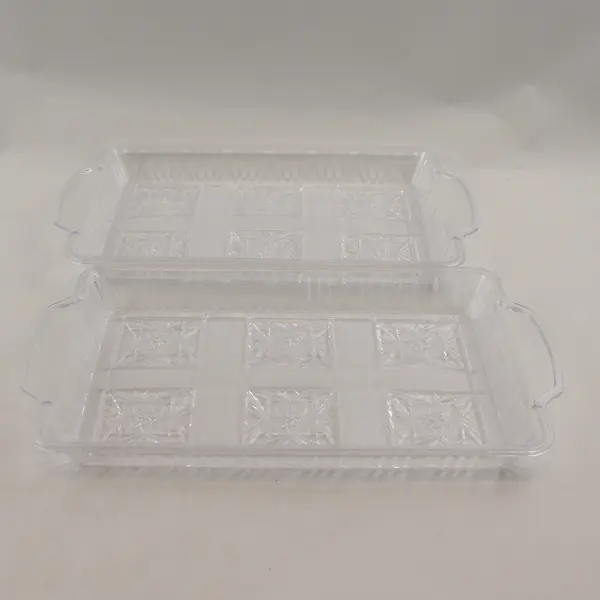 Lot of 2 Vintage Clear Plastic Starburst Trays Serving Display