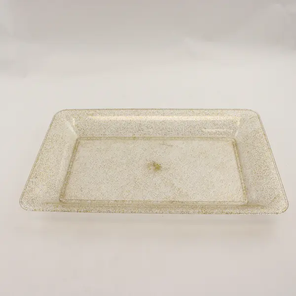 Lot of 2 Serving Trays - Clear 3-Section & Gold Glitter Plastic