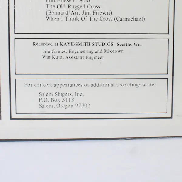 The Salem Singers - A Quiet Place 12" Vinyl Record