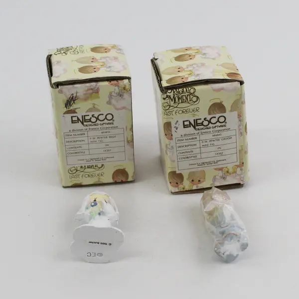 1989 Precious Moments Mini Pewter Bride And Groom Figurines Open Box