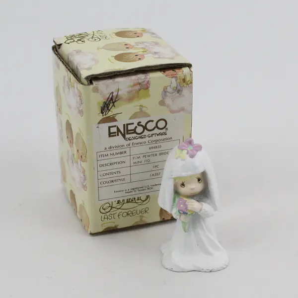 1989 Precious Moments Mini Pewter Bride And Groom Figurines Open Box