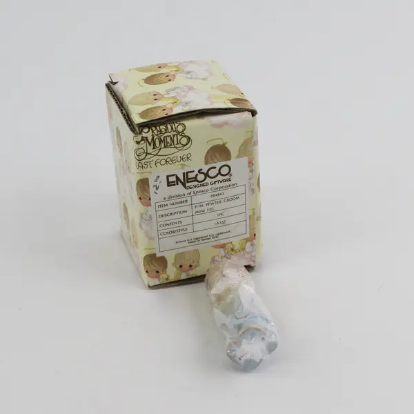 1989 Precious Moments Mini Pewter Bride And Groom Figurines Open Box