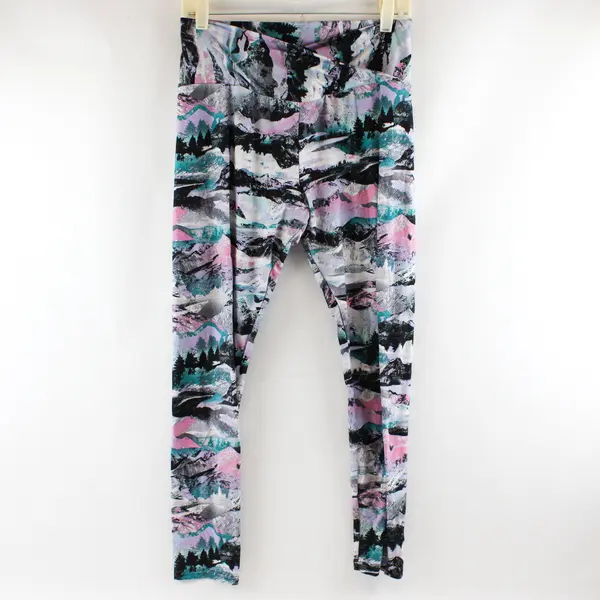 No Boundaries Pink and Green Forest Print Leggings Juniors Large 11-13