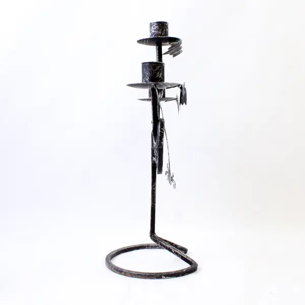 12in Halloween Black Metal Candelabra Candle Holder Spider Webs Bats