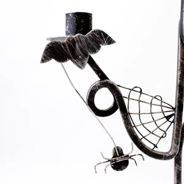 12in Halloween Black Metal Candelabra Candle Holder Spider Webs Bats