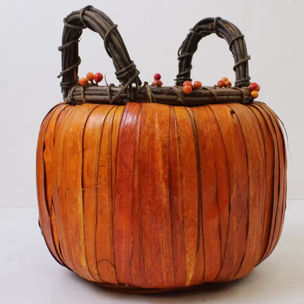 Pumpkin Shaped Woven Basket Fall Decor Rustic Farmhouse Mantel Accent
