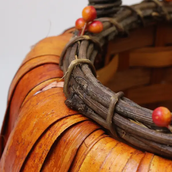 Pumpkin Shaped Woven Basket Fall Decor Rustic Farmhouse Mantel Accent