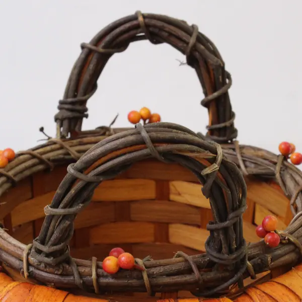 Pumpkin Shaped Woven Basket Fall Decor Rustic Farmhouse Mantel Accent