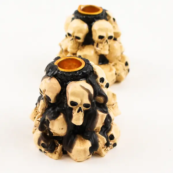 Set of 2 Gothic Stacked Skull Candle & Incense Holders Halloween