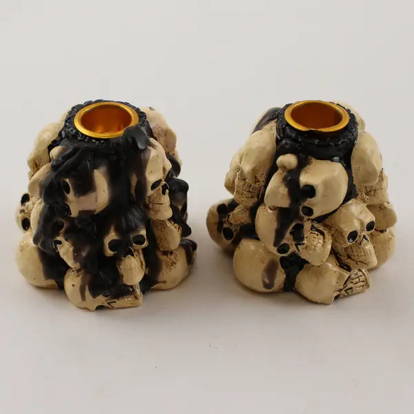 Set of 2 Gothic Stacked Skull Candle & Incense Holders Halloween