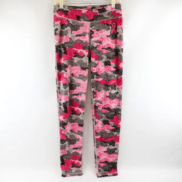 Live Breathe Fight Gray and Pink Camo Print Activewear Leggings Women's Medium