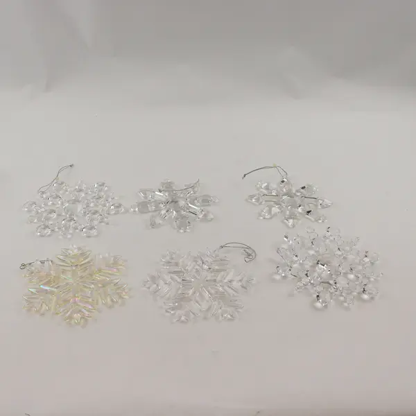 Lot of 6 Clear Crystal-Look Plastic Snowflake Ornaments