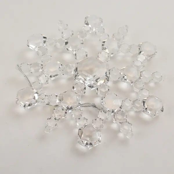 Lot of 6 Clear Crystal-Look Plastic Snowflake Ornaments