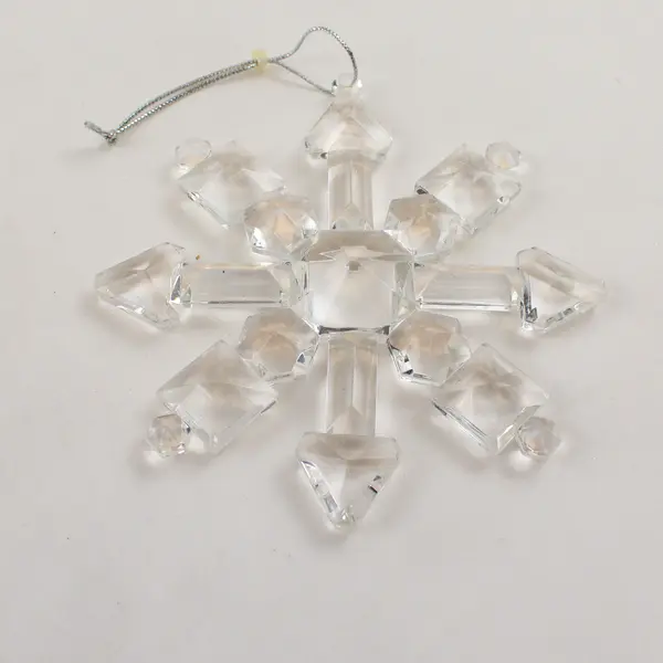 Lot of 6 Clear Crystal-Look Plastic Snowflake Ornaments