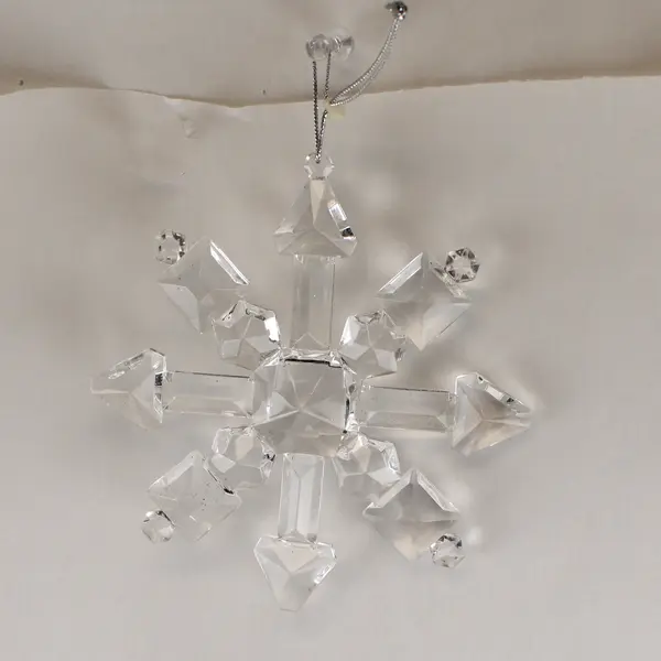 Lot of 6 Clear Crystal-Look Plastic Snowflake Ornaments