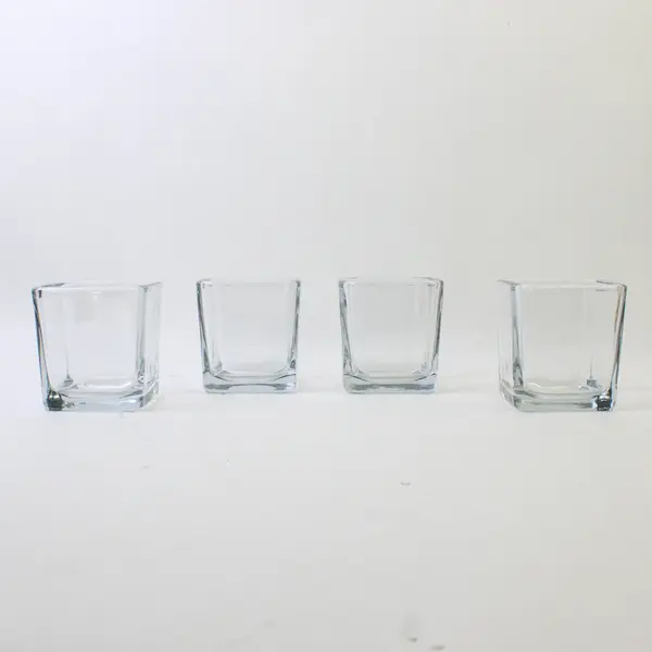 Lot Of 4 Unbranded Matching Clear Glass Cubed/Rectangle Glasses 3.25" Tall