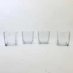 Lot Of 4 Unbranded Matching Clear Glass Cubed/Rectangle Glasses 3.25" Tall