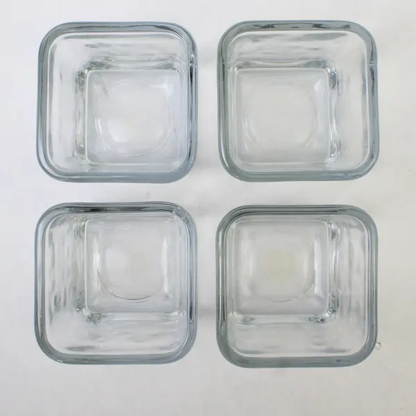 Lot Of 4 Unbranded Matching Clear Glass Cubed/Rectangle Glasses 3.25" Tall