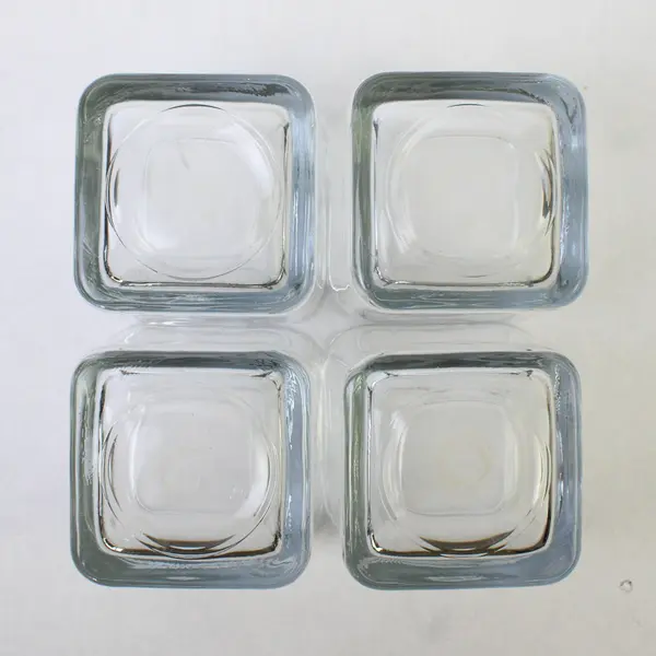 Lot Of 4 Unbranded Matching Clear Glass Cubed/Rectangle Glasses 3.25" Tall