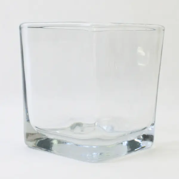 Lot Of 4 Unbranded Matching Clear Glass Cubed/Rectangle Glasses 3.25" Tall