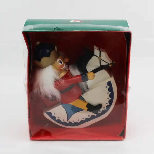 Kurt S Adler Santa’s World Santa Nutcracker Riding A Rocking Horse Gold Crown