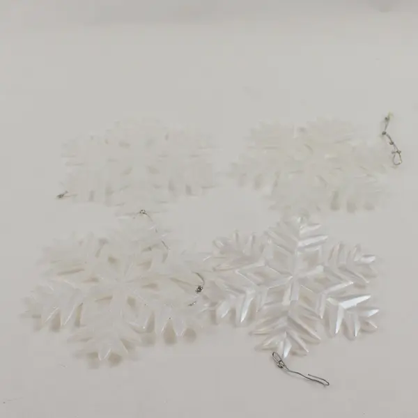 Lot of 4 Frosted White Snowflake Ornaments Holiday Tree Decor