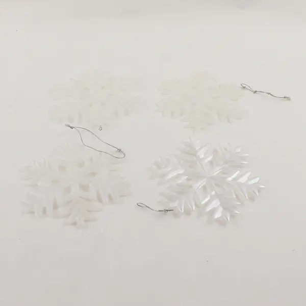 Lot of 4 Frosted White Snowflake Ornaments Holiday Tree Decor