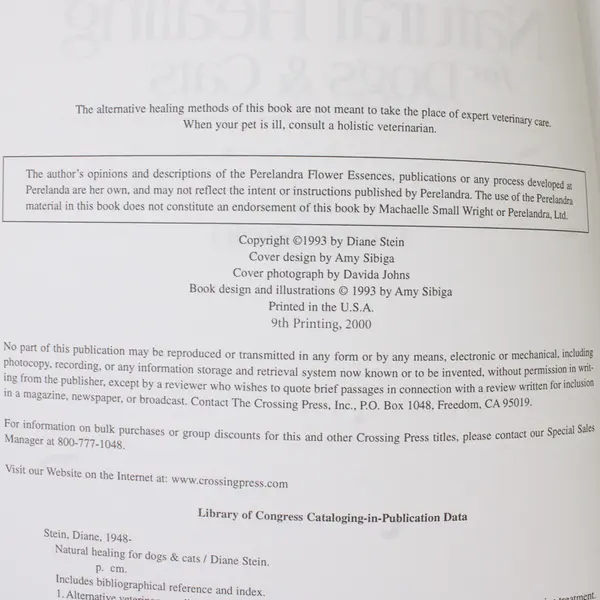 Natural Healing for Dogs & Cats by Diane Stein 2000 Paperback Alternative Health