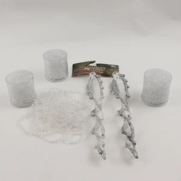 Lot of 4 White Christmas Ornaments - 3 Bead Garlands & 1 Icicle