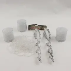 Lot of 4 White Christmas Ornaments - 3 Bead Garlands & 1 Icicle