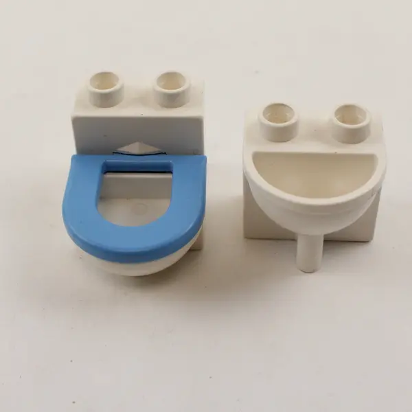 LEGO DUPLO White & Blue Toilet & Sink Set Bathroom Pieces Pre-Owned