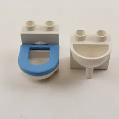 LEGO DUPLO White & Blue Toilet & Sink Set Bathroom Pieces Pre-Owned