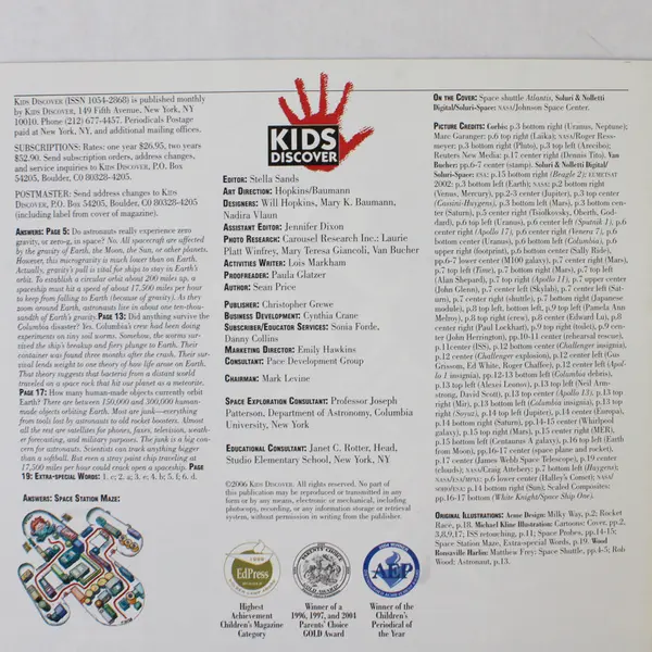 Kids Discover Magazine Space Exploration 2006 With Stamps Good Condition