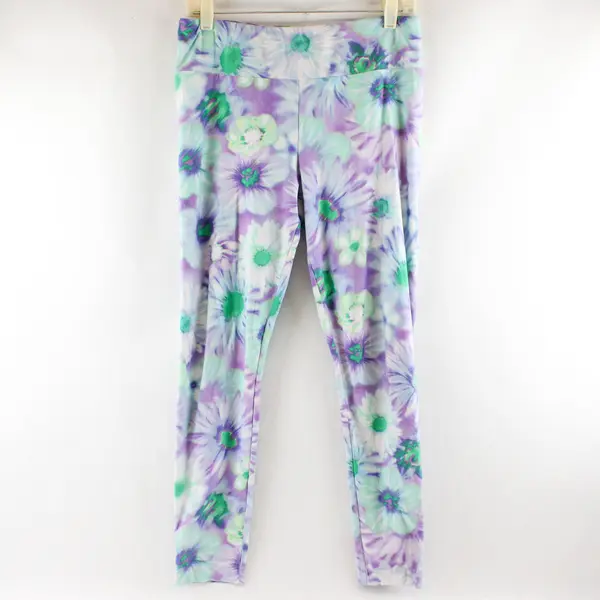 No Boundaries Purple and Green Floral Print Leggings Juniors Large 11-13