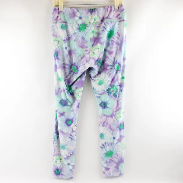 No Boundaries Purple and Green Floral Print Leggings Juniors Large 11-13