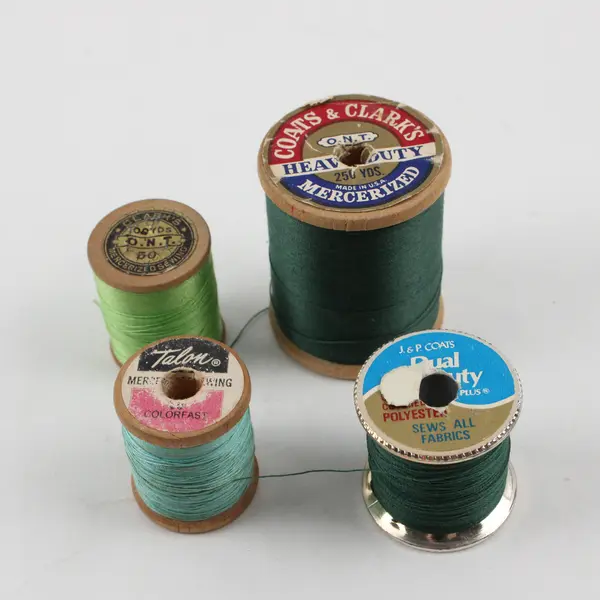Lot of 4 Green Sewing Thread Spools Assorted Shades for Quilting