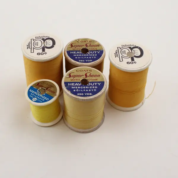 Lot of 5 Yellow Sewing Thread Spools Assorted Shades for Quilting