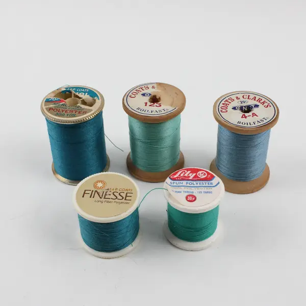 Lot of 5 Blue/Teal Sewing Thread Spools Assorted Shades for Quilting