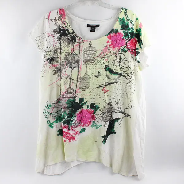 Style & Co. Multicolor Bedazzled Floral Accent Graphic T-Shirt Women's XL