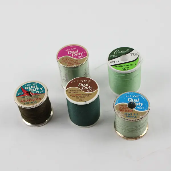 Lot of 5 Green Sewing Thread Spools Assorted Shades for Quilting