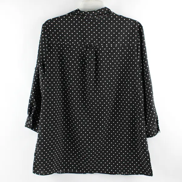 Notations White Polka Dot Black 3/4-Sleeve Button-Up Women's Large