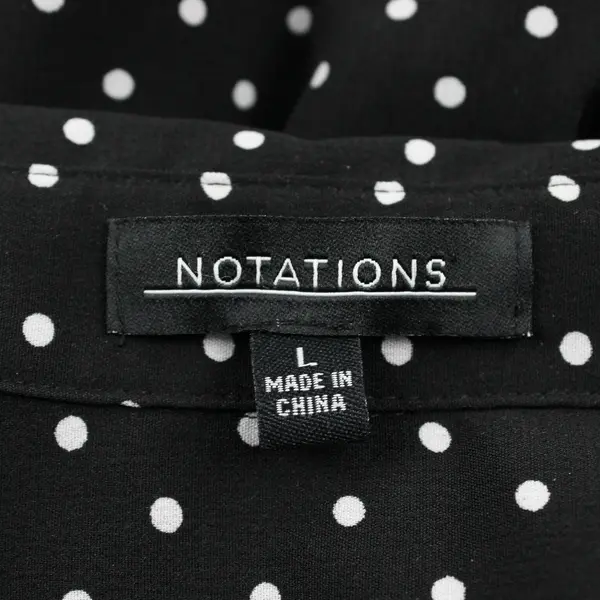 Notations White Polka Dot Black 3/4-Sleeve Button-Up Women's Large