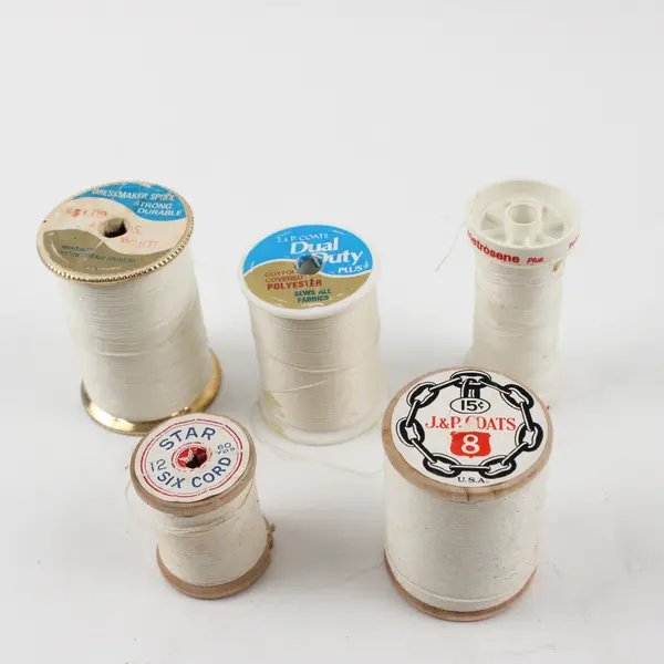 Lot of 5 White/Off White Sewing Thread Spools Assorted Shades for Quilting