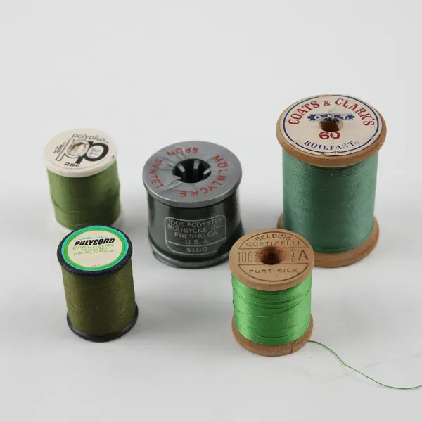 Lot of 5 Green Sewing Thread Spools Assorted Shades for Quilting